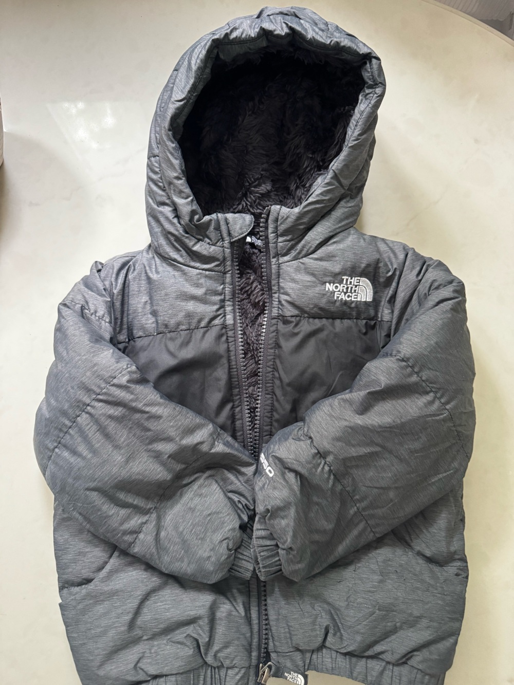 The North Face Kids' Heather Gray Hooded Puffer Jacket (3T)